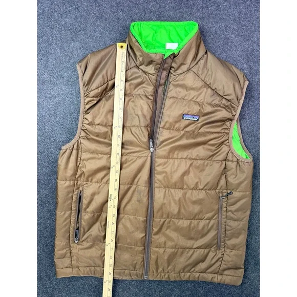 Patagonia Nano Puff Vest Mens Large Brown Lime Green PrimaLoft Insulated Puffer