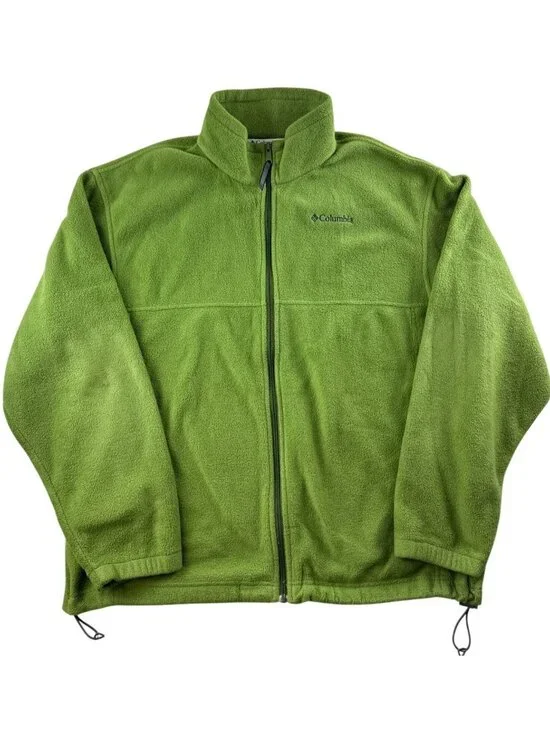 Columbia Sportswear Men's XL Green Full Zip Fleece Jacket Drawcord Hem Outdoor