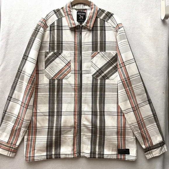 Much More Men's Large L Plaid Barn Chore Jacket Coat Zip‎ Pockets Mister Lady