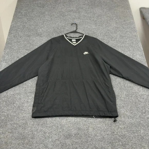 Nike Baseball Windbreaker Mens L Black Polyester V-Neck Pullover Sportswear