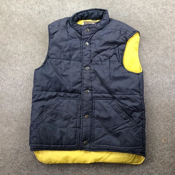 Vintage Montgomery Ward Vest Mens Small Blue Nylon Quilted Snap Puffer Outdoor