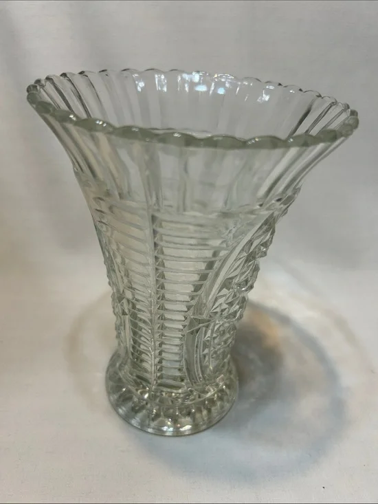 Vintage Anchor Hocking Clear Stars and Bars Glass Decorative Vase