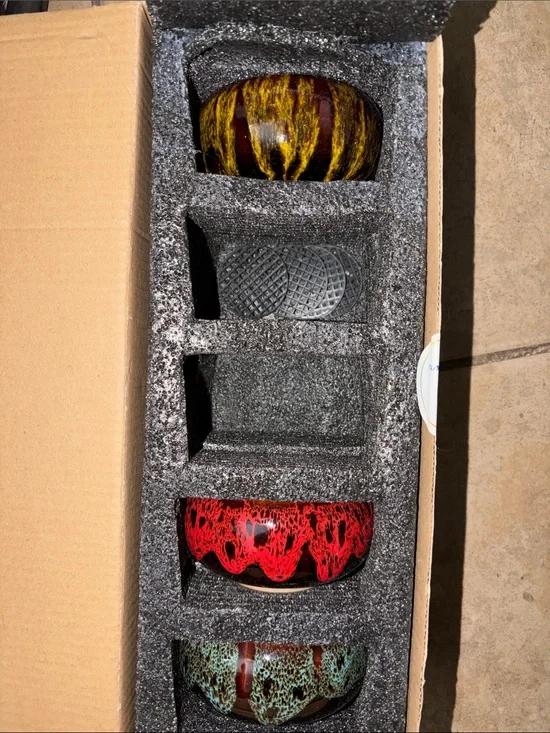 Decorative Glass Accent Bowl Set in Yellow, Red and Teal - Unbranded