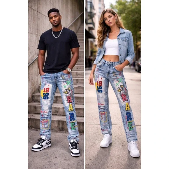 Men's rue21 Premium‎ Supreme Flex Skinny Jeans Graphic Paint Splatter NWT 36x32