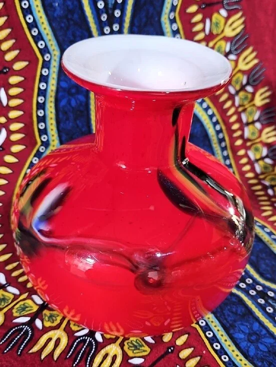 MCM Holmegaard Style Red Cased Art Glass Vase Carnaby Era