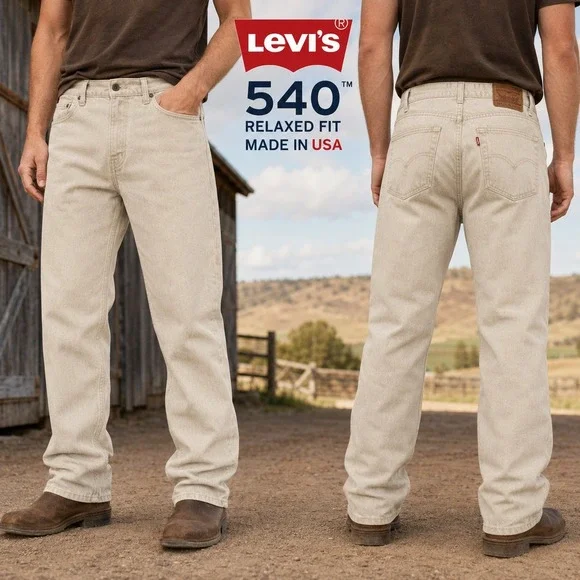 Vintage‎ 1991 Levis 540 Relaxed Fit Jeans Tan Khaki Denim Made in USA Mens 38x32