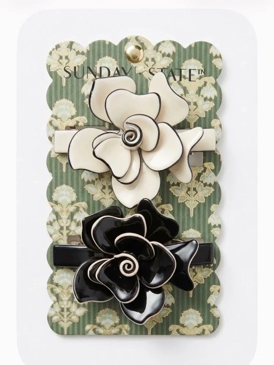 NWT ⚜️🖤⚜️ Sunday State Floral Hair Claw Clips set of 2