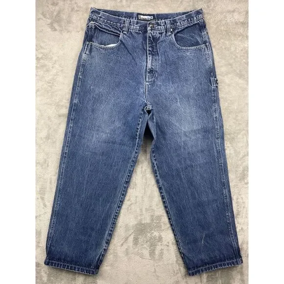 Southpole Men's Jeans Size 38‎ (38x30.5) Blue Baggy Fit Embroidered Distressed