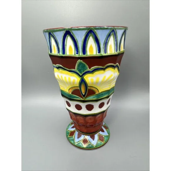 TA Tashiro Shoten Hand Painted Art Deco Porcelain Vase VTG Japan 7.25” 1920-40s.