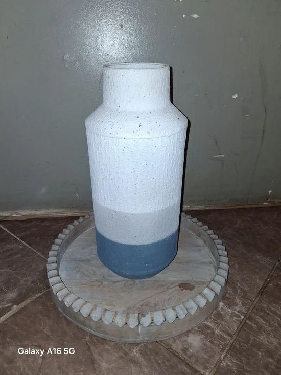 Minimal Two-Tone White and Blue Decorative Vase