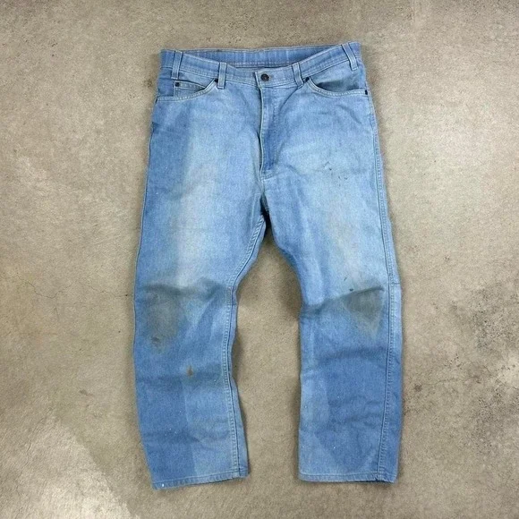 Vintage 80s Levis 514 Jeans Size 38x29 Blue Light‎ Wash Straight Leg Orange Tab