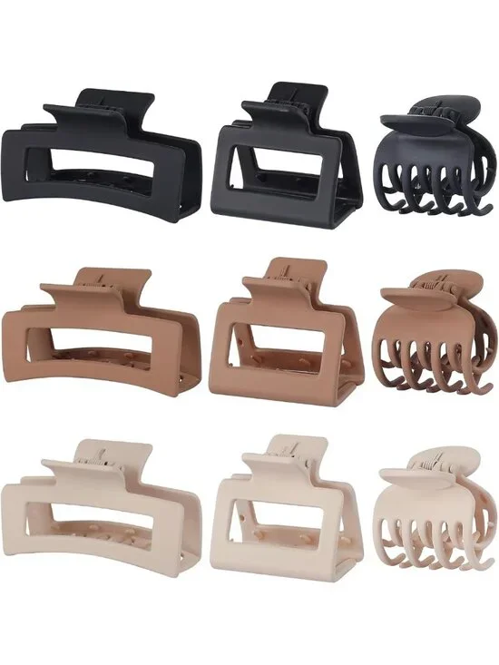 Medium Claw Hair Clips Set - 9 Pcs in 3 Styles for Thick & Thin Hair - Brown