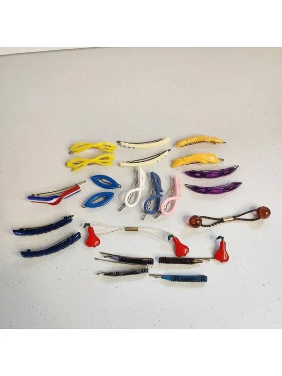 Vintage Girls Plastic Hair Barrettes 70s 80s Mixed Lot Goody Bobby Pins Crayons