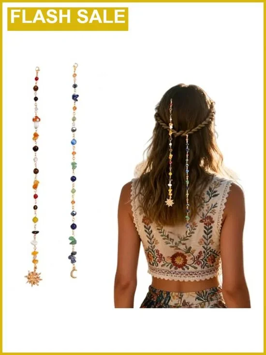Boho Hair Chains Set with Beads, Charms & Tassels – Clip-in Hair Jewelry for