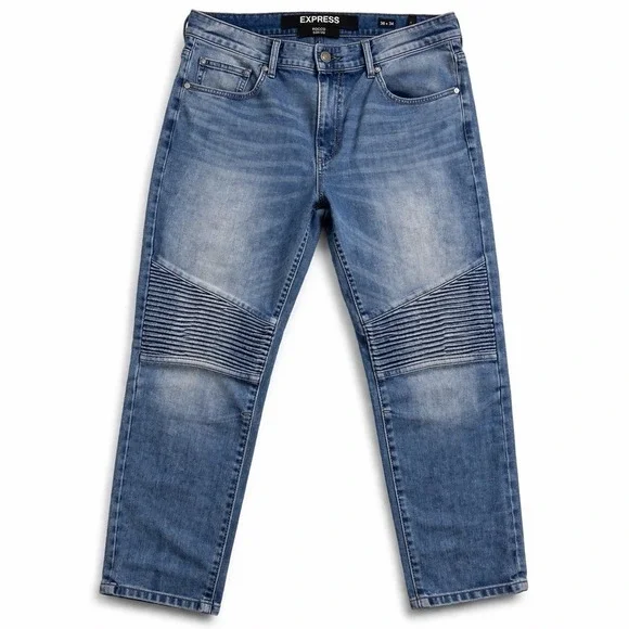 Express Rocco Slim Leg Jeans 36x34 Moto Biker Denim Blue Stretch‎ Mens