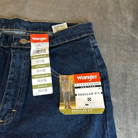 Wrangler Five Star Heritage Jeans Mens 30x32 Dark Wash‎ Blue Regular Stretch NWT