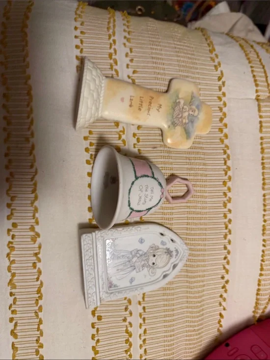 Precious Moments Pink, Cream and White Decorative Figurine Trio
