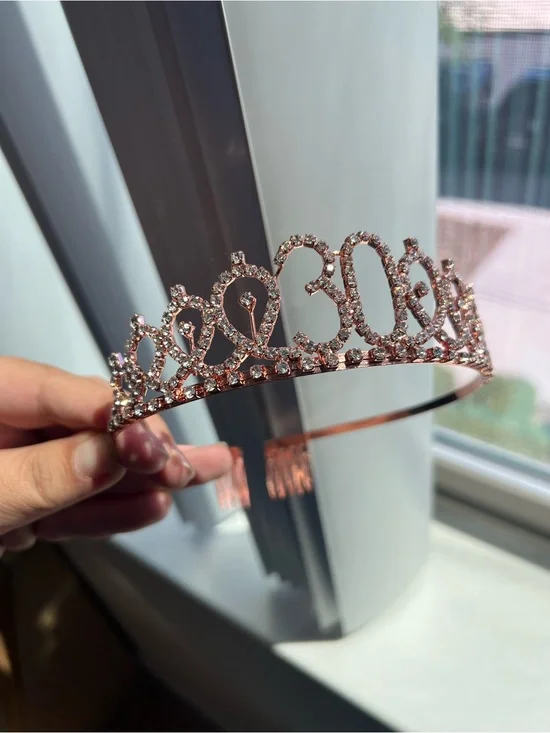 Rose Gold Crystal “30” Birthday Tiara – 30th Birthday Party Crown