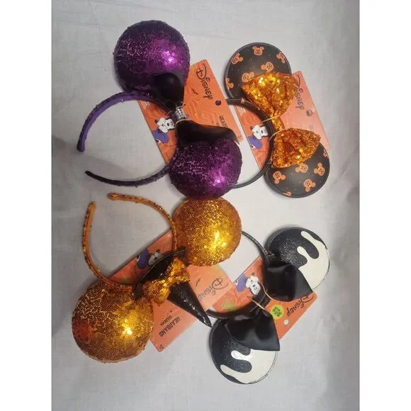 4 Halloween Mickey Ears  Orange/Black, Black/Purple, Glow in the Dark,& Pumpkin