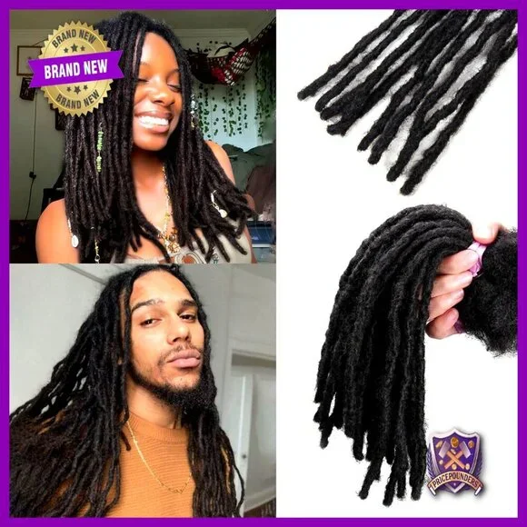 12 Inch Human Hair Dreadlock Extensions, 30 Strands, Permanent Interlocking Locs