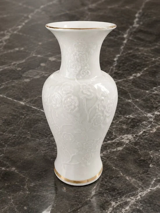 Vintage 1950s Lenox Ming Blossom Porcelain Vase White Gold Trim 6.5