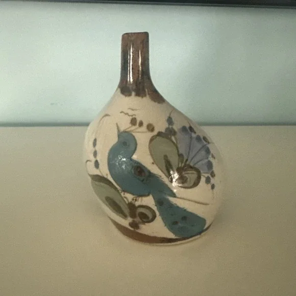 Vintage Uniquely Shaped Ken Edwards Tonala‎ Mexican Pottery Bud Vase Signed 5