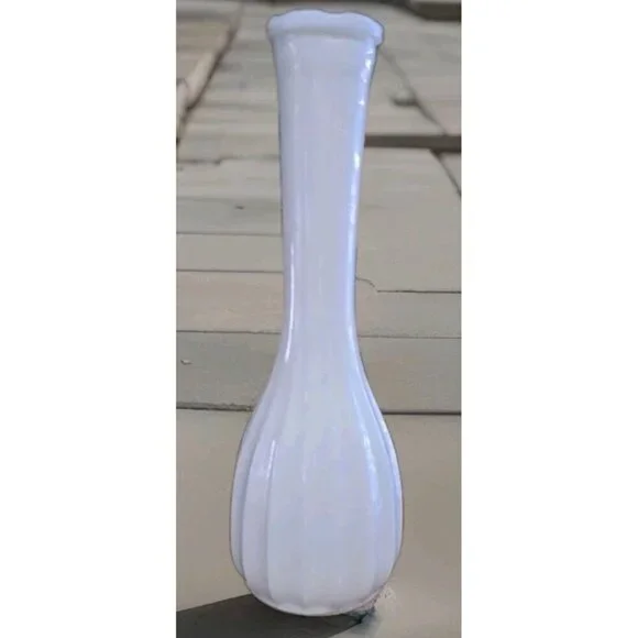 Vintage Unbranded White Milk Glass Ribbed Bud Vase 8.5 Inches Tall