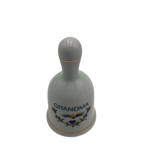 Vintage Porcelain Grandma Bell White Floral Gold‎ Trim
