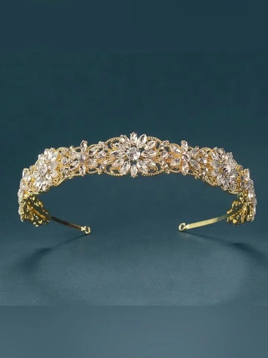 A Golden Flower Rhinestone Princess Headband Tiara.