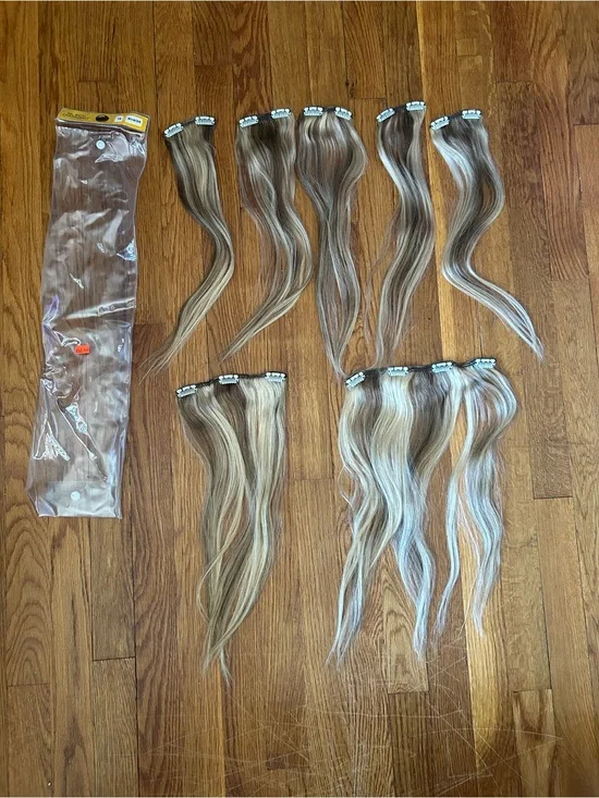 Black Diamond Human Hair Clip In Extensions 16” H14/24 Blonde 7 Pc