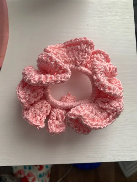 handmade crochet pink scrunchie