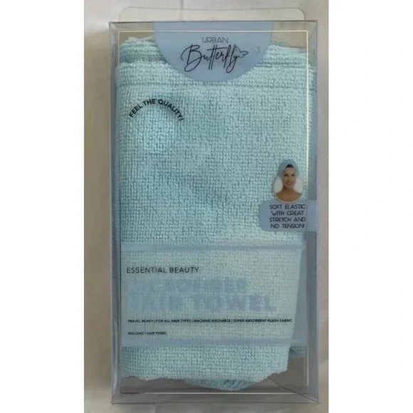 Urban Butterfly Essential Beauty Microfiber Hair Towel Light Blue‎ Travel Ready