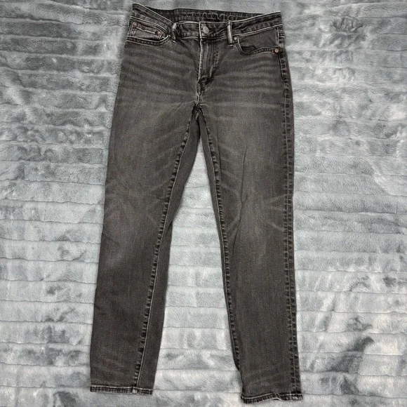 American Eagle Mens 30x30 Slim Straight Washed Black Denim Jeans Stretch Pants