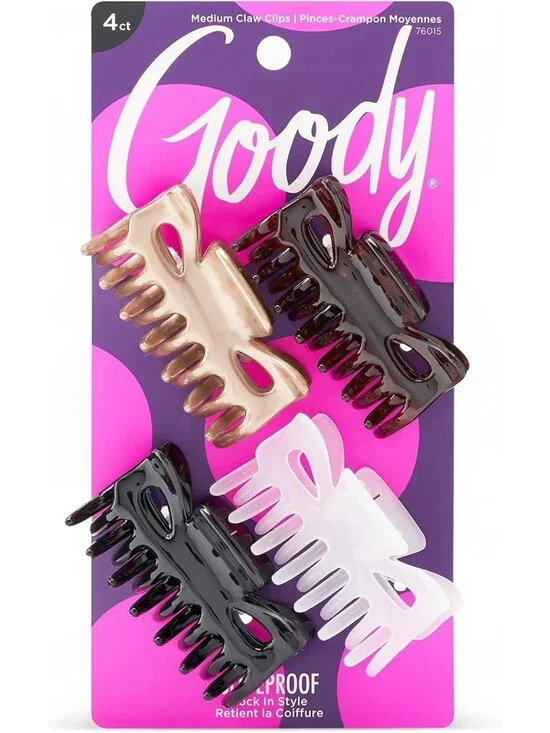 Chic Medium Claw Clips - 4 Ct Assorted Neutrals, Secure Grip Hair Accessories