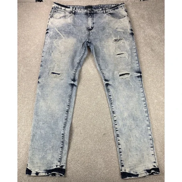 Bleecker & Mercer Men's Blue Straight Jeans 42x34 (Fits 42x33) Jeans Distressed