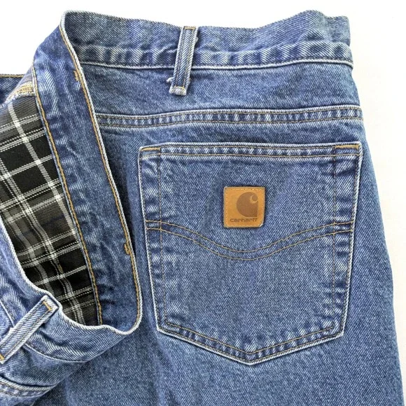Carhartt B172 DST Flannel Lined Relaxed Fit Jeans Blue Denim Mens 44x32