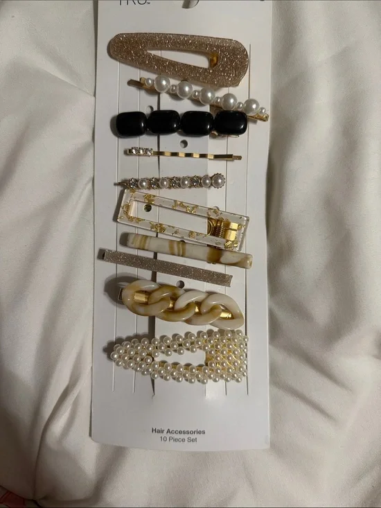 Elegant Pearl & Gold Hair Clip Set - 10 Piece Women's Accessories