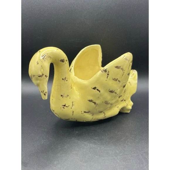 Swan Planter Pot Yellow w/ Gold Accent 4.5