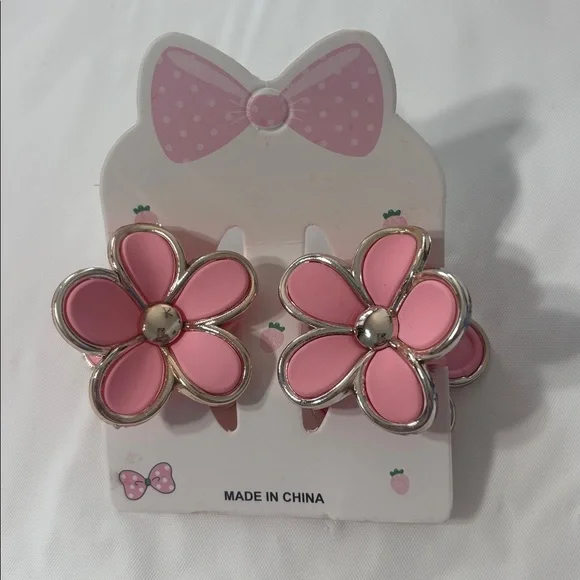 Pink Flower Hair Clips (1 Pair)