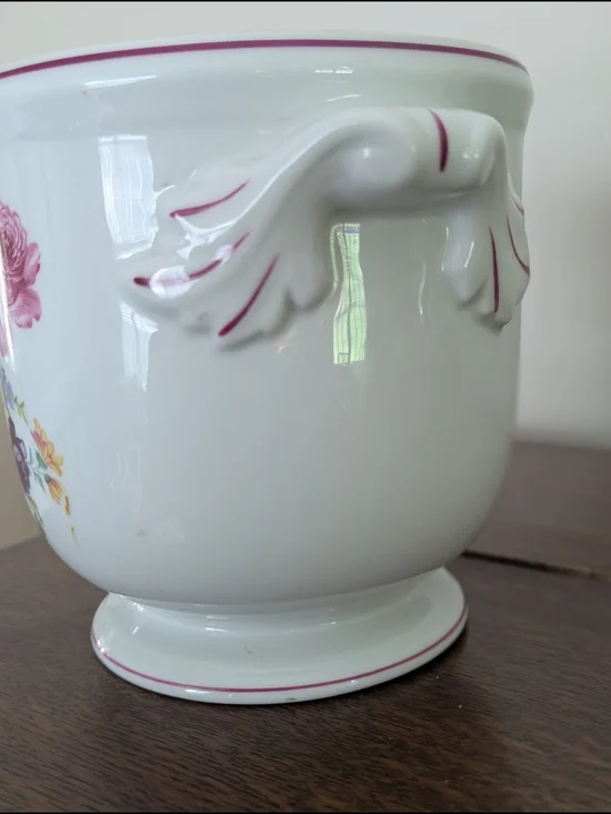 Porcelain Cachepot Planter Handles Vista Alegre Portugal Pink Florals