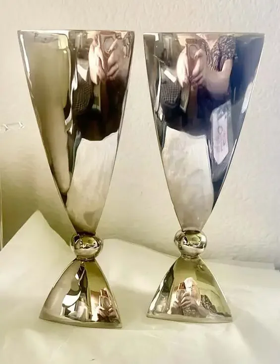 International Silver Co Vtg Silverplate Triangle Shaped Vase Set of 2
