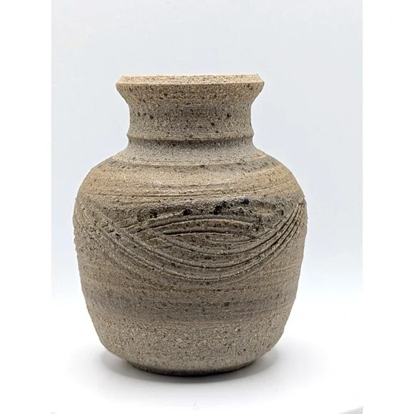 Handmade Studio Pottery Vase Signed Stoneware Bud Vase Speckled Rustic Artisan