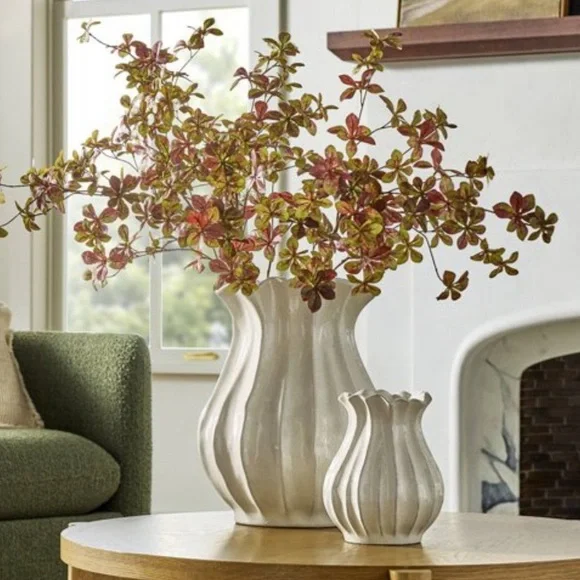 16” Pleated Ceramic Rustic Vase Sour Cream - Hearth & Hand™ with Magnolia