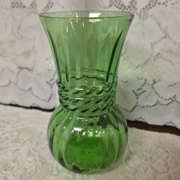 Vintage Green Glass Vase 6.5