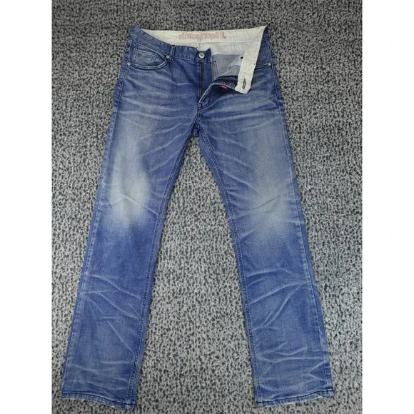 DPSR Denim Peoples Republic Jeans Mens XL Blue Straight Leg Faded Distressed