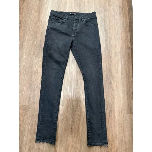 Purple Brand P001 Skinny Jeans Mens 31 Faded Black Raw Hem Low Rise Stretch P001