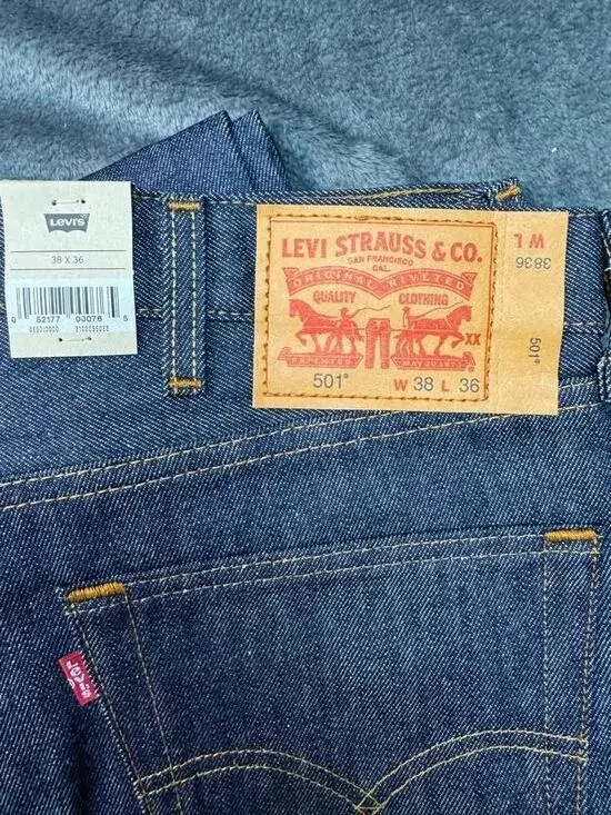 Levi's 501 Jeans Mens 38x36 Blue Raw Straight Button Fly Shrink-To-Fit Denim