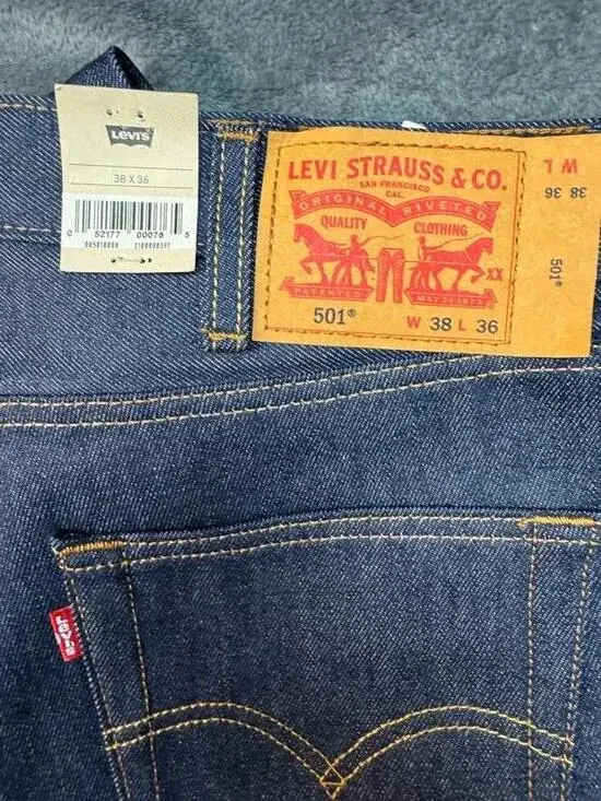 Levi's 501 Jeans Mens 38x36 Blue Raw Denim Original Shrink-to-Fit Button Fly