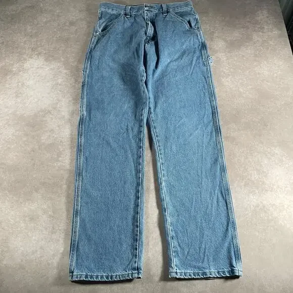 Vintage Rustler Carpenter Jeans Light Wash Denim Men's Size 30x31 Retro Relaxed