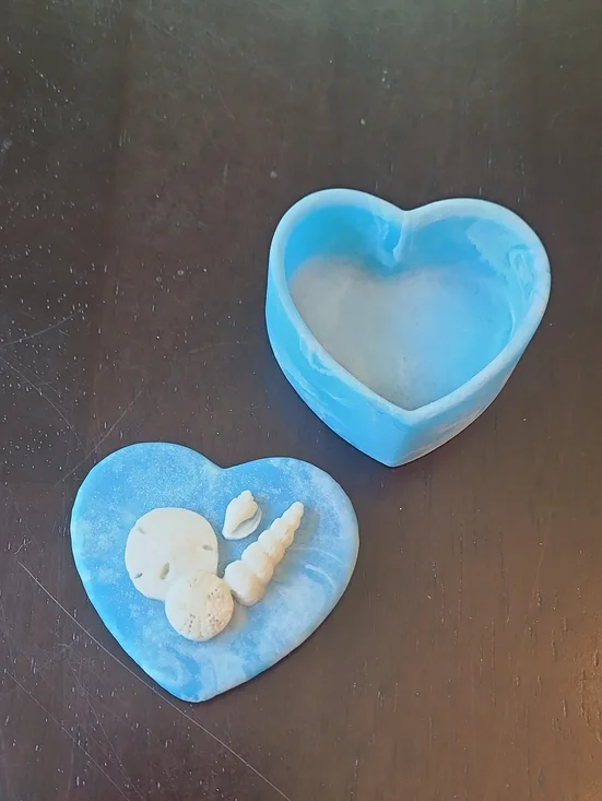 vintage blue marble soapstone heart-shaped trinket box